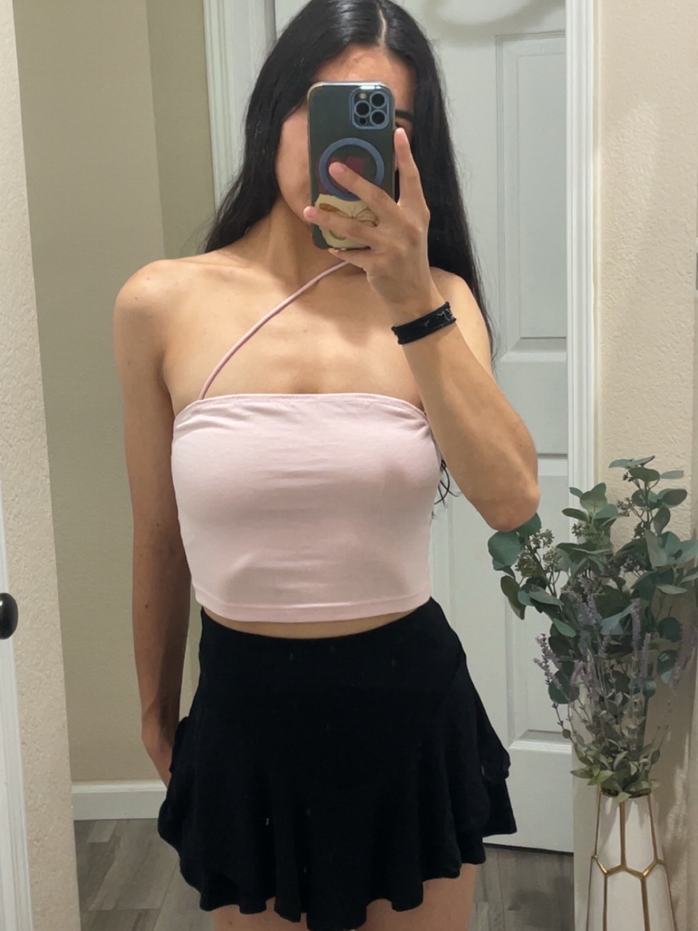 Women's One-Shoulder Pink Crop Top and long sleeve crop top
